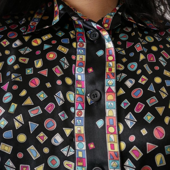 Funky geometric black button down shirt - Picture 5 of 6